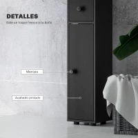 kleankin Armario de Baño Alto Columna de Baño Estrecha con 1 Cajón 4 Estantes Abiertos y Estantes Ajustables 20x20x180 cm Negro(m-6)