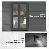 Outsunny 6'x4.5' Garden Storage Shed, Lockable Garden Shed with Double Doors, Window, Vent and Plastic Roof, Dark Grey(m-6)