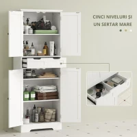HOMCOM Mobilier de baie cu sertar, dulap cu uși, raft reglabil, 60 x 30 x 160 cm, alb(m-5)