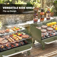 Outsunny Portable BBQ Grill, Charcoal Barbecue Grill with Adjustable Grates, Foldable Legs, Side Shelf for Camping Travel, Green(m-7)