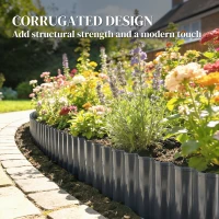 Outsunny Metal Garden Edging Border, 8 in x 21.3 ft Corrugated Heavy Duty Galvanised Steel Lawn Edging, Dark Grey(m-7)