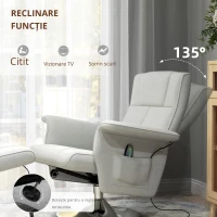 HOMCOM Fotoliu relaxant cu masaj și pouf, fotoliu TV cu spătar reglabil și șezut pivotant la 360° 78 x 95 x 88 cm crem(m-5)