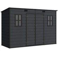 Outsunny 10 x 4 ft Resin Garden Shed, Outdoor Storage Shed with Floor, Windows, Lockable Doors and Vents, Dark Grey(m-1)