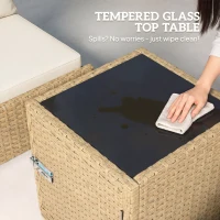 Outsunny Rattan Sun Loungers Set of 2 with Side Table, Garden Recliner Sunbeds with Adjustable Back, Cushions, Beige(m-6)