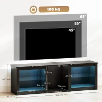 HOMCOM Meuble TV avec éclairage LED pour télévision jusqu'à 65 pouces, 160cm avec étagères en verre réglables, noir(m-3)