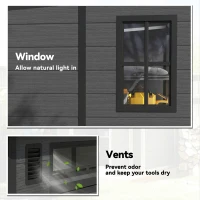 Outsunny 6 x 6 ft Plastic Garden Shed, Wood-Effect Outdoor Storage Shed with Floor, Windows, Lockable Doors and Vents, Dark Grey(m-5)