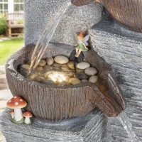 Outsunny Outdoor Fountain with 5-Tier, Garden Fountain with LED Lights, Adjustable Flow, Grey and Rustic Brown(m-8)
