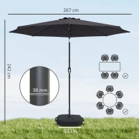 Outsunny 2.7 m Garden Parasol Umbrella with Cross Base and Sandbag, Retractable Ribs, Outdoor Table Market Umbrella, Black(m-3)