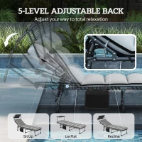 Outsunny Folding Sun Lounger with Canopy, Reclining Sunbed with Cushion, Side Pocket, Carrying Handle, Light Grey(m-5)