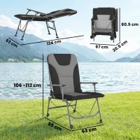 Outsunny Camping Chair Padded Reclining Folding Chair with Wide Armrests for Adults Black(m-3)