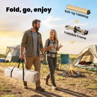 Outsunny 4ft Folding Camping Table, Waterproof Picnic Table with Roll Up Top and Metal Frame, Dark Brown(m-4)