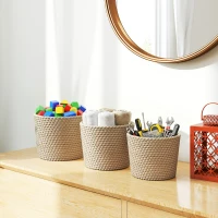 Outsunny Seagrass Planters Set of 3 Plant Pots for Indoor Outdoor Patio Balcony Natural(m-7)