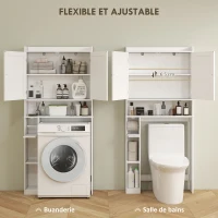 HOMCOM Meuble WC dessus de toilette ou machine à laver, 2 portes, 3 compartiments, porte-papier toilette, 80x19,5x170cm, blanc(m-5)