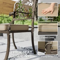 Outsunny Garden Dining Set for 6, Cast Aluminium Outdoor Table and Chairs Set with Cushions, Parasol Hole for Patio, Bronze Tone(m-7)