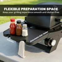 Outsunny 2 Burner Gas Grill with 2 Detachable Side Tables, 3.8 KW Steel Barbecue Grill with Cast Iron Grates, Lid, Thermometer(m-6)