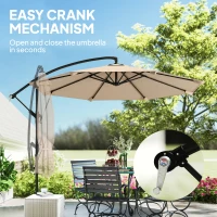 Outsunny 3 m Cantilever Parasol with Protective Cover and Wind Ropes, Banana Parasol with Crank Handle, Khaki(m-7)