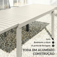 Outsunny Mesa de Jardim Extensível 150/225x85x75 cm Mesa de Jantar em Alumínio com Tampo de Ripas para 6-8 Pessoas Branco(m-5)