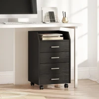 Vinsetto Caisson de bureau rangement sur roulettes 4 tiroirs coulissants en bois  40 x 36 x 65 cm noir(m-10)
