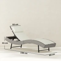 Outsunny Rattan Sun Lounger, Garden Recliner with 5 Position Adjustable Back, S Shaped Texteline Seat, Headrest, Cream White(m-3)