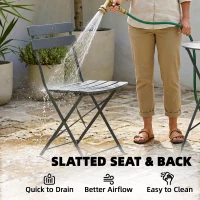 Outsunny Folding Garden Bistro Set, Outdoor Round Bistro Table and Chairs Set 2 with Electrophoresis Metal Frame, Grey(m-7)