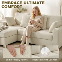 HOMCOM Hoekbank met omkeerbare chaise longue, 3-zitsbank met fluweelachtige uitstraling, brede en diepe zitplaatsen, pocketveren, beige(m-4)