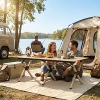 Outsunny 4ft Folding Camping Table, Waterproof Picnic Table with Roll Up Top and Metal Frame, Dark Brown(m-7)