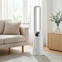 HOMCOM Climatizador 3 em 1 com Depósito de 1,7L Modos Ajustáveis Temporizador Controlo Remoto 24,7x24,7x109,5 cm Branco(m-3)