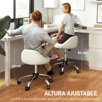 HOMCOM Taburete con Ruedas Taburete Giratoria con Altura Ajustable Taburete Cosmética Dentista Peluqueria Ø50x63-83 cm Blanco(m-4)