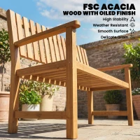 Outsunny Ławka ogrodowa 2-osobowa, odporna na warunki atmosferyczne, drewniana ławka z lamelowym designem i podłokietnikami, do 320 kg, 112 x 64 x 92 cm, naturalne drewno(m-4)