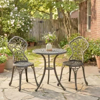 Outsunny 3 Pcs Aluminium Bistro Set Garden Furniture Dining Table Chairs Outdoor Seat Patio Seater Brown(m-8)