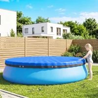 Outsunny Round Pool Cover, 10 ft Waterproof Swimming Pool Cover with Secure Rope, Tightener for Above Ground Pools, Blue(m-3)