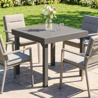 Outsunny Extending Garden Table for 4-8 People, Aluminium Outdoor Dining Table with Slatted Top, Dark Grey(m-8)