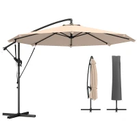 Outsunny 3 m Cantilever Parasol with Protective Cover and Wind Ropes, Banana Parasol with Crank Handle, Khaki(m-11)