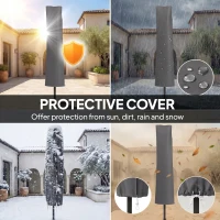 Outsunny 3 m Cantilever Parasol with Solar LED Lights Garden Umbrella with Cross Base, Black(m-6)