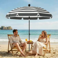 Outsunny 1.8 m Beach Umbrella Parasol with Sand Anchor, Portable 30° Tilting Patio Sun Shade with Adjustable Height, Grey/White(m-9)