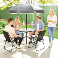 Outsunny 4 Seater Garden Furniture Set, 6 Pieces Garden Table and Chairs with Parasol for Patio, Black(m-9)