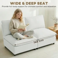 HOMCOM 2-zitsbank, 146 cm kunstleren modulaire bank met brede en diepe zit, dikke kussens, eenvoudige montage, grijs(m-4)