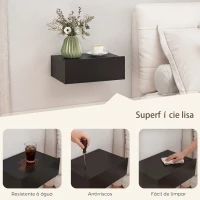 HOMCOM Conjunto de 2 Mesas de Cabeceira Flutuantes com 1 Gaveta para Quarto 40x30x15 cm Preto(m-6)
