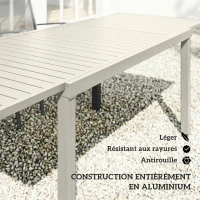 Outsunny Table de jardin extensible 150-225 cm pour 6-8 personnes, table à manger extérieur en aluminium, plateau à lattes, blanc(m-5)