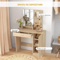HOMCOM Masă de Machiaj cu Dulap, Sertar, Rafturi și Oglindă, lemn natural(m-6)