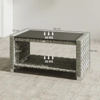 Outsunny Outdoor Coffee Table with Storage Shelf, PE Rattan Side Table with Slatted Top and Foot Pads, Grey(m-3)