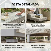 Outsunny Conjunto de Jardim em Vime de 3 peças com Sofás Modulares de 3 e 2 Lugares Mesa Lateral e Mesa de Centro Cinza(m-6)