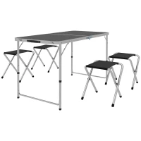 Outsunny Ensemble table et chaise de camping, Table de Camping avec 4 chaises Pliantes, 120x60x55-70cm Gris foncé(m-1)