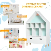 HOMCOM Etajeră Organizator pentru Copii cu Compartimente, Bibliotecă pentru Cărți și Jucării, Alb(m-4)