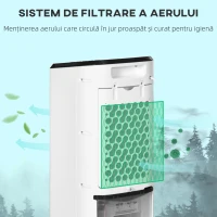 HOMCOM Răcitor Evaporativ 3-în-1, Ventilator, Umidificator cu Gheață și Dezumidificator, 3 Viteze, 3 Moduri și Telecomandă, Timer 12 Ore, 65W din ABS, 24.5x27x60 cm, Alb(m-4)