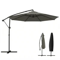 Outsunny 3 m Garden Cantilever Parasol with Cover, Round Overhanging Umbrella with 360° Rotation, Tilt, Grey(m-10)