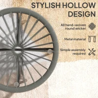 Outsunny Rattan Side Table, Round Outdoor Coffee Table, with Round PE Rattan and Tempered Glass Tabletop, Light Grey(m-5)