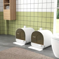 PawHut Lot de 2 bacs à litière pour chat maison de toilette porte battante, pelle et filtre inclus dim. 43L x 44l x 47H cm(m-6)