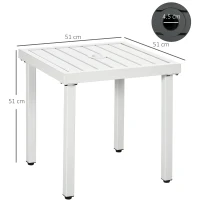 Outsunny Garden Side Table End Table Patio Coffee Table with Umbrella Hole, Steel Frame for Balcony, White(m-3)