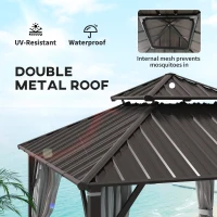 Outsunny 3 x 3(m) Hardtop Gazebo Canopy with Metal Roof, Waterproof Permanent Pavilion Garden Gazebo with Netting, Curtains, Grey(m-4)